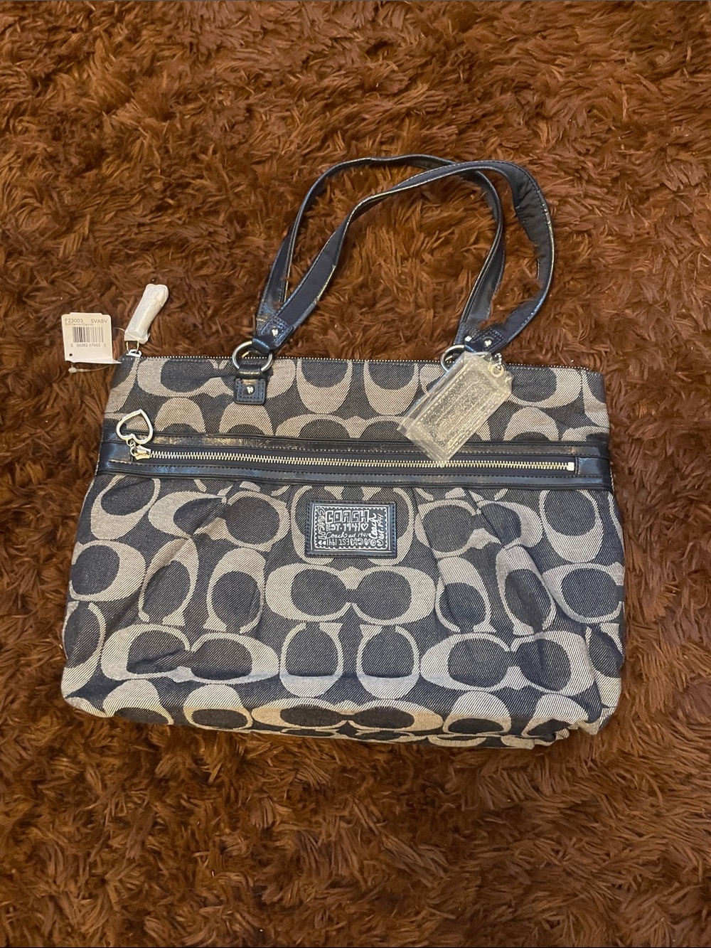 Coach Blue and Gray denim Signature Jacquard Shoulder Bag NWT
